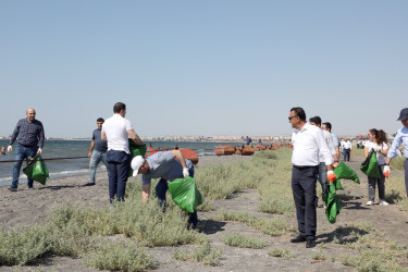 “Təmiz ölkəm” devizi altında keçirilən Ümumrespublika Təmizlik Marafonu çərçivəsində Xəzər dənizinin Suraxanı rayonu Hövsan sahili tullantılardan təmizlənib